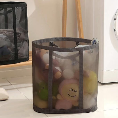 Mesh Bag with Handles, Collapsible Laundry Basket, Foldable Laundry Bag, Breathable Folding Beach Bag,Space-saving Travel Tote Bags (1, Brown)