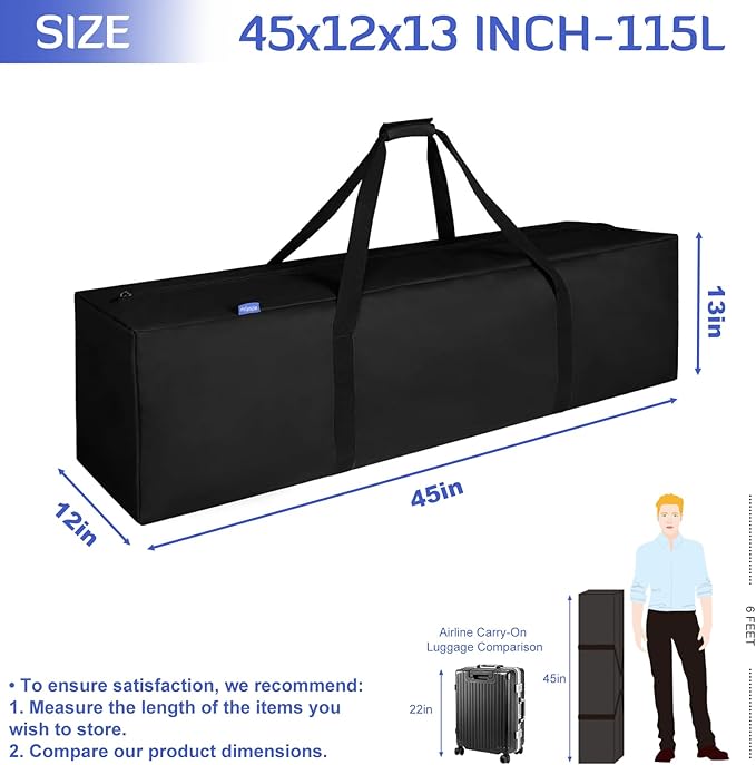 INFANZIA 45inch Sports Duffel Travel Bag, 115L Extra Large Duffel Luggage Bag with Upgrade Zipper, Water Resistant & Foldable Equipment Storage Bag for Camping Tent Tripod Fishing, 2PCS