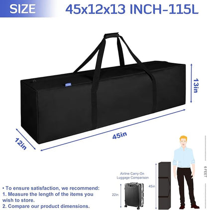 INFANZIA 45inch Sports Duffel Travel Bag, 115L Extra Large Duffel Luggage Bag with Upgrade Zipper, Water Resistant & Foldable Equipment Storage Bag for Camping Tent Tripod Fishing
