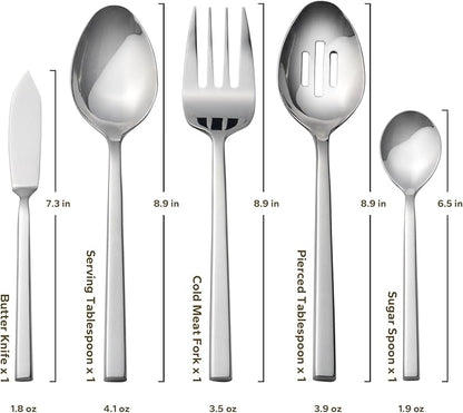 Alata Cube 65-Piece Forged Stainless Steel Flatware Set Cutlery Set with Utensil-Serving Set, Silverware Set Service for 12, Mirror Finish, Dishwasher Safe