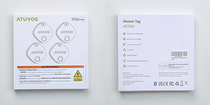 ATUVOS Air Tracker Tags-4 Pack, Bluetooth Luggage Tracker Works with Apple Find My APP (iOS Only, Not for Android), Keys Finder and Item Locator for Luggage, Backpack, Suitcases, Replaceable Battery
