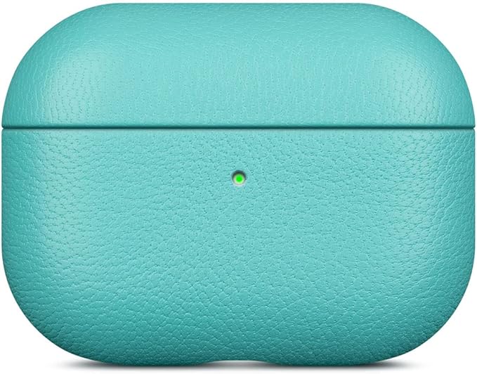 Lopie AirPods Pro 2nd Gen Leather Case, Cyan Blue, Protective Case Fully-Wrapped with Lambskin Leather, 360-Degree Protection, Lightning Port Access