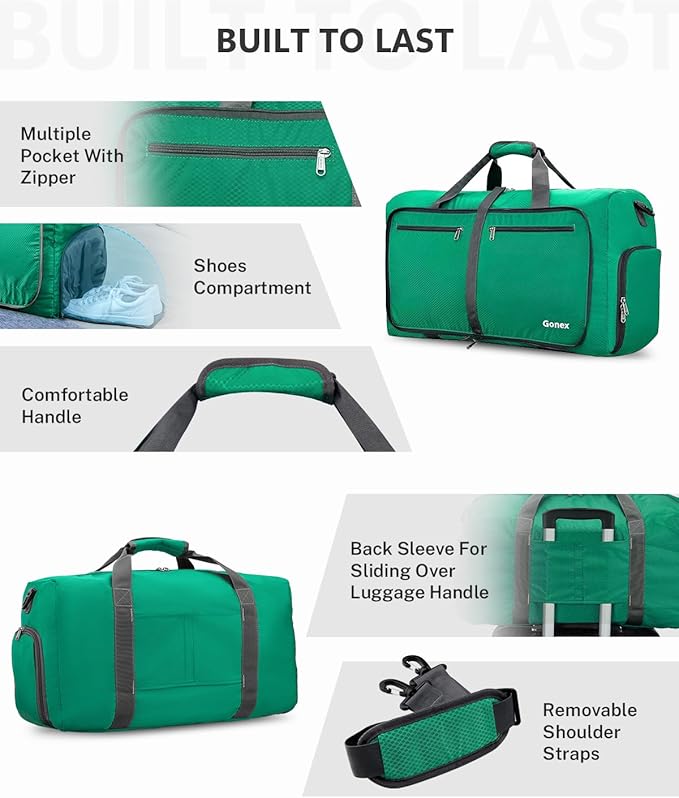 Gonex 40L 60L 80L 100L 150L Large Foldable Travel Duffle Bag with Shoes Compartment, Packable Lightweight Water Repellent Duffel Bag for Camping Gym Weekender Bag