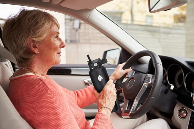 SENDESTAR Water Bottle 32oz,Wide Mouth Stainless Steel Vacuum Insulated Double Wall Keep Liquids Cold or Hot All Day,Sweat Proof Sport Design,Fit Car Cup Holder,(Straw and Spout lid)(Dark blue&Balck)