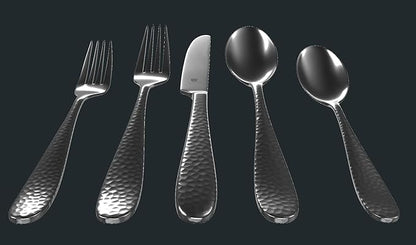 Matte Silverware Set, 18/10 Stainless Steel Satin Flatware, Modern Brushed Finish Cutlery, Dishwasher Safe & Durable, Built to Last (60-Piece, Fidenza Hammered)