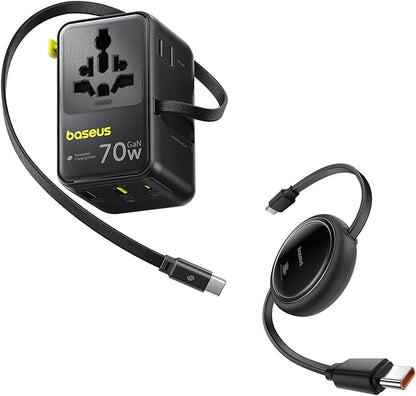 Baseus 70W Universal Travel Adapter and Baseus 100W Retractable USB C Cable