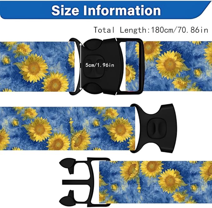 2PC,Sunflower Sky Luggage Strap 1.97 x 70.84 inch Blue Background Floral Design Adjustable Suitcase Belt Durable Nylon Baggage Identifier Artistic Travel Accessory