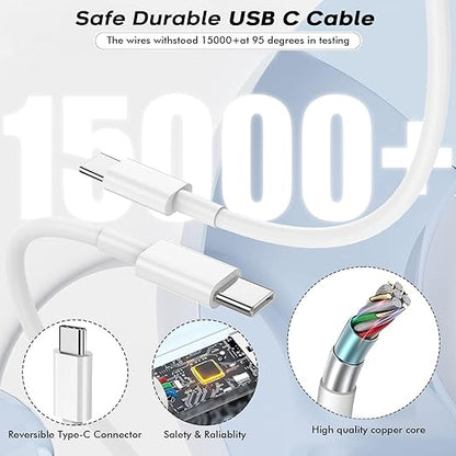 Fast USB C Charger Block,3Pack Long 6FT USBC to USBC Cable iPad Cord 20W iPhone 17 Pro Max Charger Travel Plug Fast Charging for iPhone 17/17 Air/17 Pro/16/16e/16 Pro/16Plus/15/15Pro/Pro Max/Plus,iPad