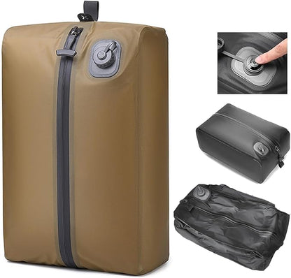 Vacuum Bags for Travel Organiser Packing Bag for Carry-On Luggage Backpack Suitcase Reusable Vacuum Seal Save Space Compression Bag with Built-in Pump & USB-C Charging waterproof Storage Bags(Khaki)