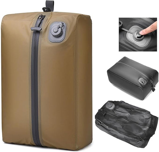 Vacuum Bags for Travel Organiser Packing Bag for Carry-On Luggage Backpack Suitcase Reusable Vacuum Seal Save Space Compression Bag with Built-in Pump & USB-C Charging waterproof Storage Bags(Khaki)
