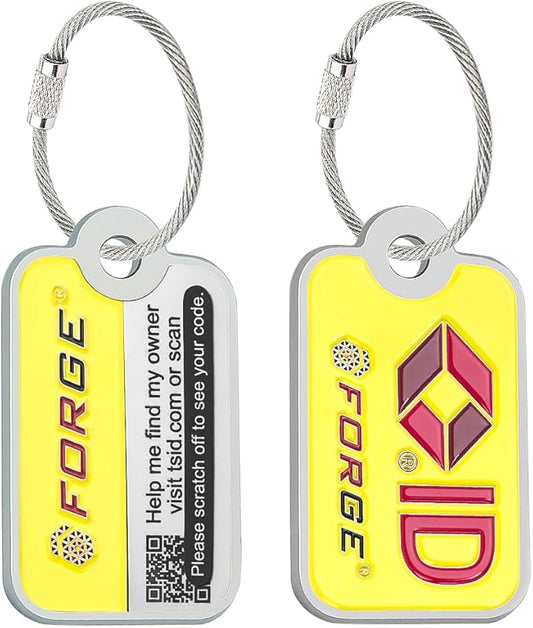 Forge Lost and Found Luggage Tags, Global Luggage Tracking Tag, WorldTracer Compatible, Travel Sentry Powered Baggage ID System for Luggage, Bags, Suitcases, and More (Yellow 2 PK)