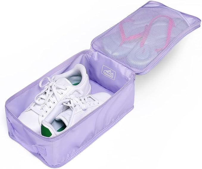 Travel Shoe Bags, Foldable Waterproof Shoe Pouches Organizer-Double Layer (4 Purple Shoe Bags)