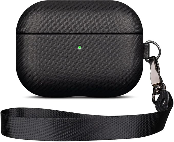 LOPIE AirPods Pro 2 Case Cover 2022 (Not for AirPods Pro 1st Gen), Handmade AirPods Pro 2nd Generation Case Protective Cover, Carbon Fiber Style Vegan Leather Case for Women/Men- Black