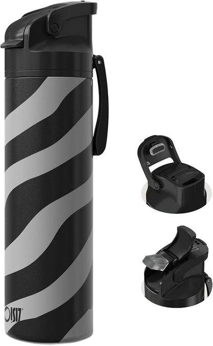 OISIZ Insulated Water Bottle 24 oz with 2 in 1 Spout and Straw Lid,One Click Safety Lock,100% Leakproof,Keep Cold 24H,Vacuum Stainless Steel Water Bottle for School,Travel and Sports,Dishwasher Safe
