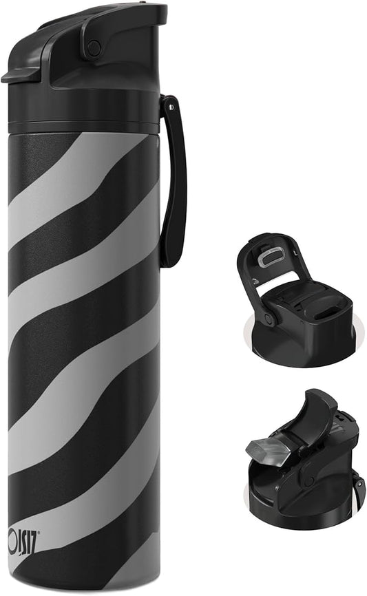 OISIZ Insulated Water Bottle 24 oz with 2 in 1 Spout and Straw Lid,One Click Safety Lock,100% Leakproof,Keep Cold 24H,Vacuum Stainless Steel Water Bottle for School,Travel and Sports,Dishwasher Safe