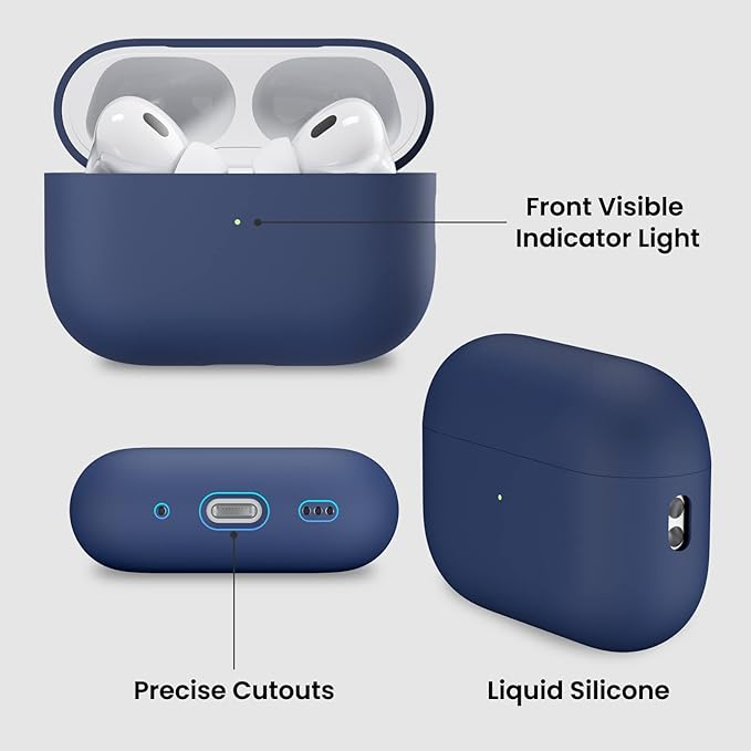 ORNARTO Compatible with AirPods Pro 2 Case 2022, Full Protective Hybrid Silicone for AirPods Pro 2nd Generation Case, Front LED Visible Skin Cover-Navy Blue