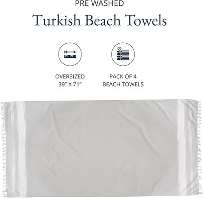 LANE LINEN Oversized Beach Towels 4 Pack – Pre-Washed, Extra Large, Quick Dry, No Sand, Absorbent Pool Towels for Adults, 39"x71", Grey