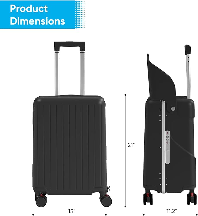 20'' Luggage with Child Seat, Ride On Suitcase with Shockproof Silent Spinner Wheels, TSA Lock, Carry On Luggage with Foldable Backrest, Bag Hook for Kids.