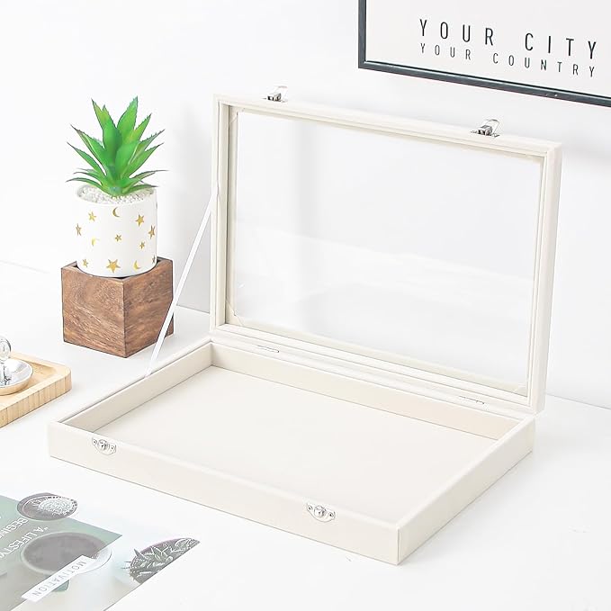 Coward Jewelry Organizer Box, Beige Velvet Blank Display Tray Case with Lid for Storage Necklaces Bracelets Rings Beads and Jewelry Accessories