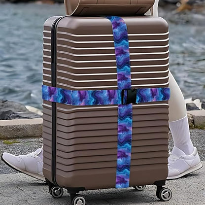 2PC,Galaxy Pattern Luggage Strap 1.97 x 70.84 inch Blue Purple Abstract Design Adjustable Suitcase Belt Durable Nylon Baggage Identifier for Cosmic Travel Style