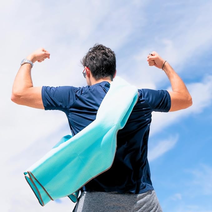 ECCOSOPHY Microfiber Beach Towel – Quick Dry Gym Towel, Highly Absorbent with Ribbed Texture, Lightweight – Ideal for Travel, Pool, Yoga, Fitness & Outdoor Adventures – 60x30 Aqua