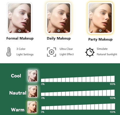 Travel Makeup Bag for Women and Makeup Artists Cosmetic Organizer Large Makeup Case,Travel Makeup Bag with Mirror 3 Color Setting,Portable Storage and Adjustable Dividers(Dark green)