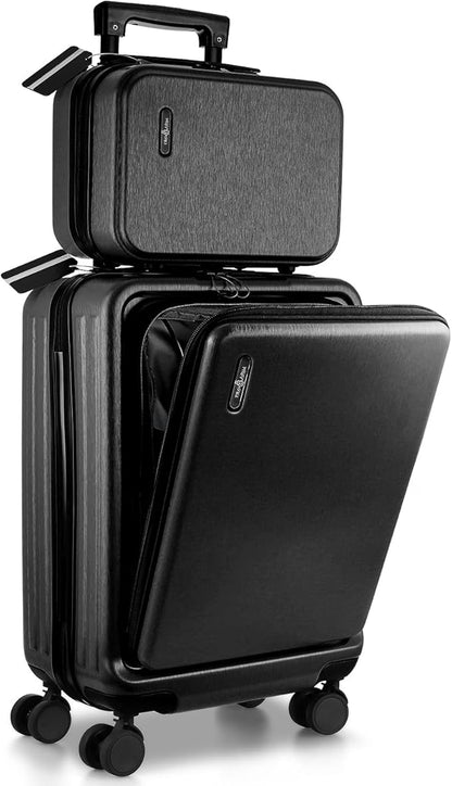 20 Inch Carry On Luggage 22x14x9 Airline Approved, Carry On Suitcase with Wheels, Hard-shell Carry-on Luggage, Durable Luggage Carry-On, Black Small Suitcase with Cosmetic Case