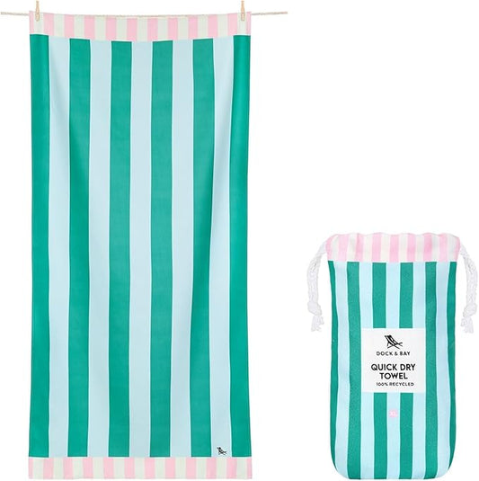 Dock & Bay Beach Towel - Quick Dry, Sand Free - Compact, Lightweight - 100% Recycled - Includes Bag - Pastel Pier - Extra Large (200x90cm, 78x35)