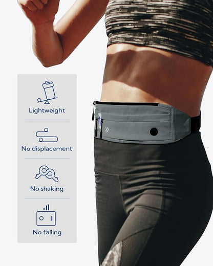 WATERFLY Running Belt Fanny Pack: Runner Marathon Jogging Waist Pack Sport Workout Exercise Fitness Phone Holder Belt for Men Women Jogger Slim Waistband Black