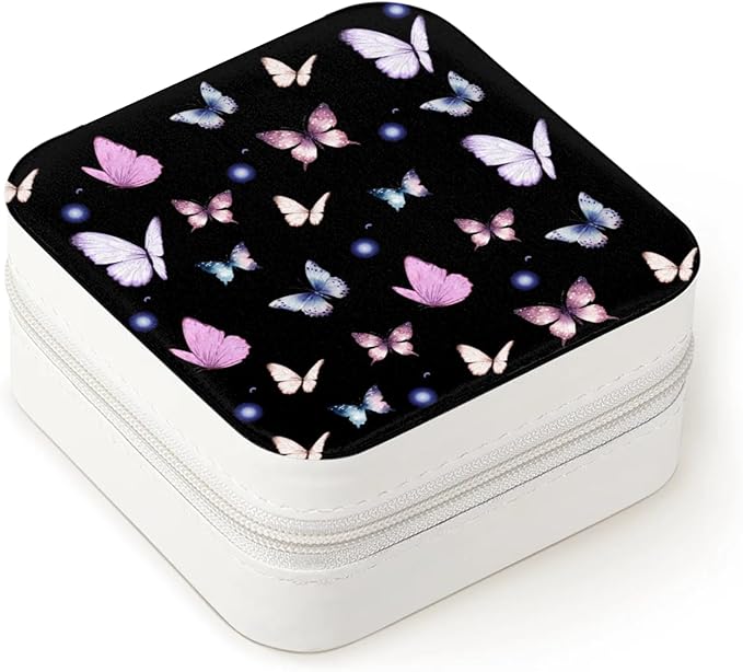 Colorful Butterfly Leather Jewelry Boxes, Black Mini Travel Jewelry Case Organizer, Dark Romance Jewelry Organizers and Storage with Mirror, Christmas and Birthday Present for Women's and Girls