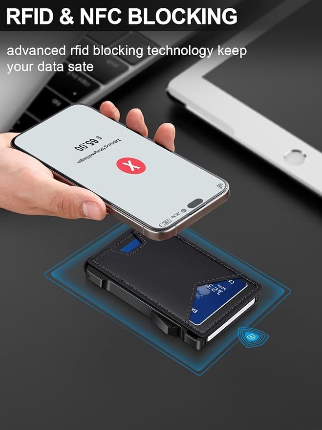 Wallet for Men RFID Wallet with 2 ID Windows & Money Clip, Slim Pop Up Card Holder for 10-12 Cards, Bifold Minimalist Smart Wallet for Front Pocket, Compact Metal Credit Card Holder, Gifts for Men