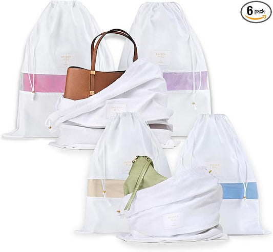 Hayden Hill Luxury Organic Cotton Dust Bags For Handbags - 6 Pack (Med-Large) - Handbag, Purse and Shoe Bags for Storage - Certified Carbon Neutral