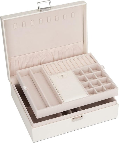 Jewelry Organizer Box for Girls Women - Double Layer Large Travel Jewelry Case with Gift Box/White
