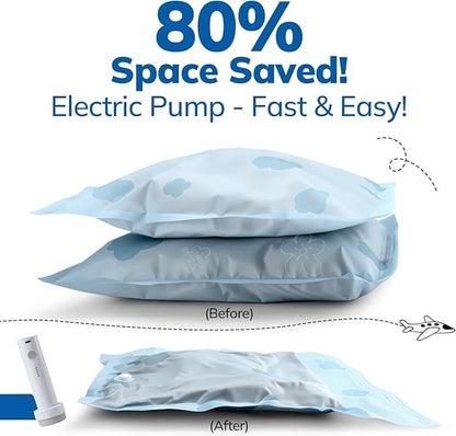 Umimile Vacuum Storage Bags for Travel with Electric Pump, Reusable Travel Vacuum Bags, Space Saver Bags for Luggage, Suitcases and Backpack (4-Pack + PUMP)
