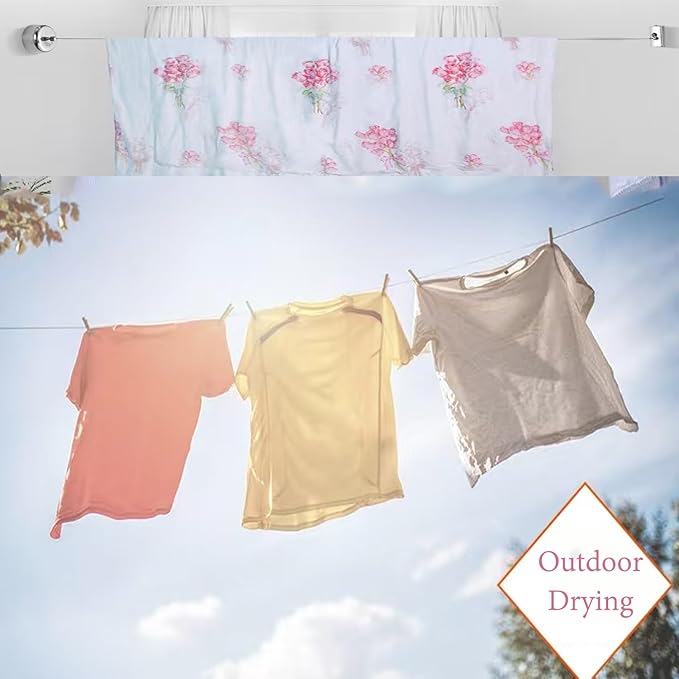 Clothes Line Retractable Clothesline of 304 Stainless Steel with Heavy Duty Adjustable Stainless Steel Wire Rope Retracting Clothes line Polished Chrome Finished