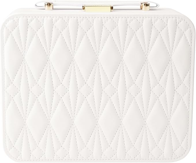 White Jewelry Box - Large Travel Jewelry Case Organizer, 2 Layer Holder, Women's Watch Case