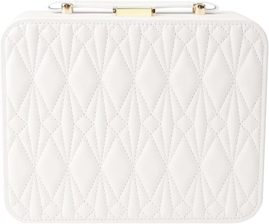 White Jewelry Box - Large Travel Jewelry Case Organizer, 2 Layer Holder, Women's Watch Case