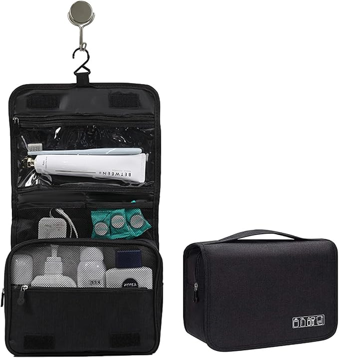 Hanging Toiletry Bag with Magnetic Hook for Cruise Ships, Black Waterproof Wall‑Mounted Cruise Bathroom Organizer, Portable Makeup Case Women, Men,Cruise Essentials (1, Black)