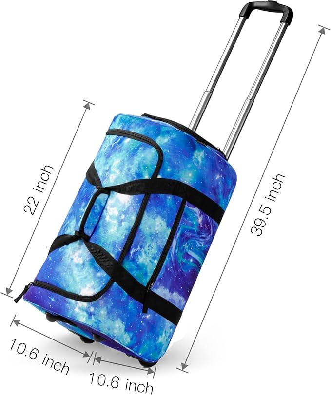 Choco Mocha Boys Galaxy Suitcase with Wheels Kids Blue Rolling Duffle Bag for Camping Teen Boys Toddler Luggage Bag for Travel, 22inch