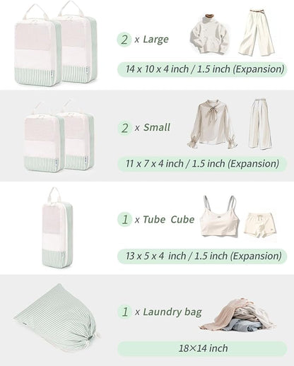 Narwey 6 Set Compression Packing Cubes for Travel Kids Women Carry on, Packing Organizers Bag for Backpack Luggage Suitcase Duffle Bags