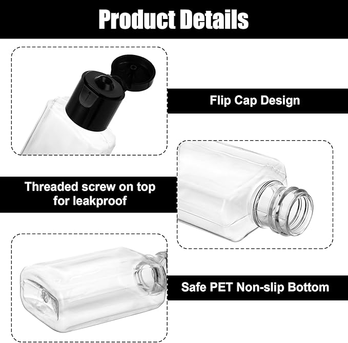 QTLCOHD 120 Pack 1 Oz Plastic Refillable Bottles with Flip Cap, Clear Empty Hand Sanitizer Bottles, Portable Reusable Containers with Lids for Shampoo,Body Soap,Toner and Lotion