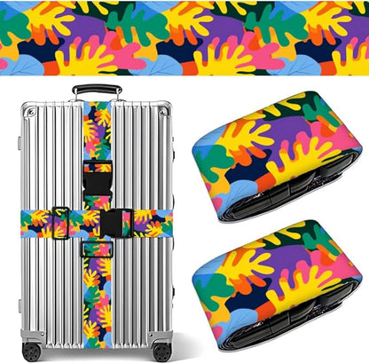 2PC,Abstract Color Luggage Strap 1.97 x 70.84 inch Multicolor Leaf Design Adjustable Suitcase Belt Durable Nylon Baggage Identifier Modern Travel Accessory