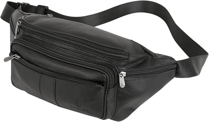 Genuine Leather Fanny Pack/Waist Bag/Organizer with Adjustable Belt, Multiple Pockets For Men and Women