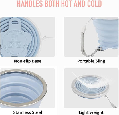 JBER Silicone Collapsible Travel Cup, 4 Pack Silicone Folding Camping Cup with Lids Expandable Drinking Cup for Outdoor Hiking Travel (Olive & Pink & Green & Blue)