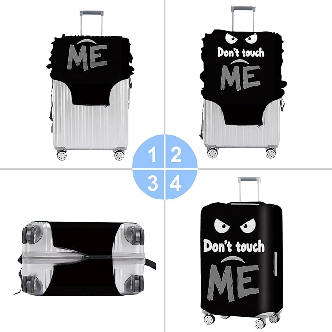 Funny 'Don't Touch Me' Luggage Cover – Black Travel Suitcase Protector with Angry Face Design, Stretchable and Protective Cover for Travelers Fits 32''–34'' Suitcases (Size XL)