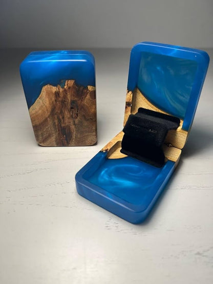 RWA Slim Engagement Ring Box for Proposal – Unique Wedding Ring Holder & Jewelry Display Case – Travel Jewelry Organizer, Ring Bearer Box, Proposal Gift, Wedding Ring Box for Ceremony, FLIP blue