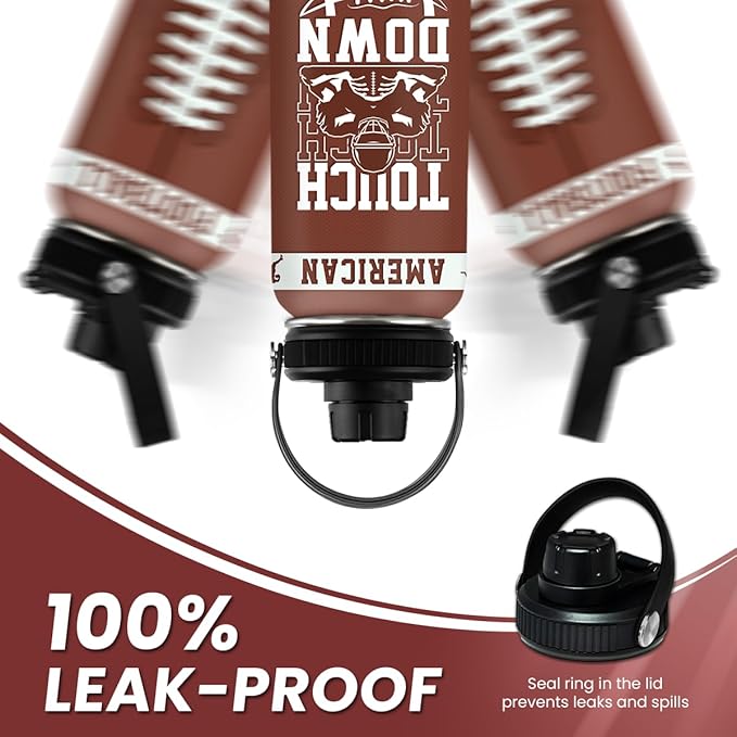 Football Water Bottle with Lid - 32oz Insulated Stainless Steel Sport Bottle - Gifts for Men Football Players Lovers Men