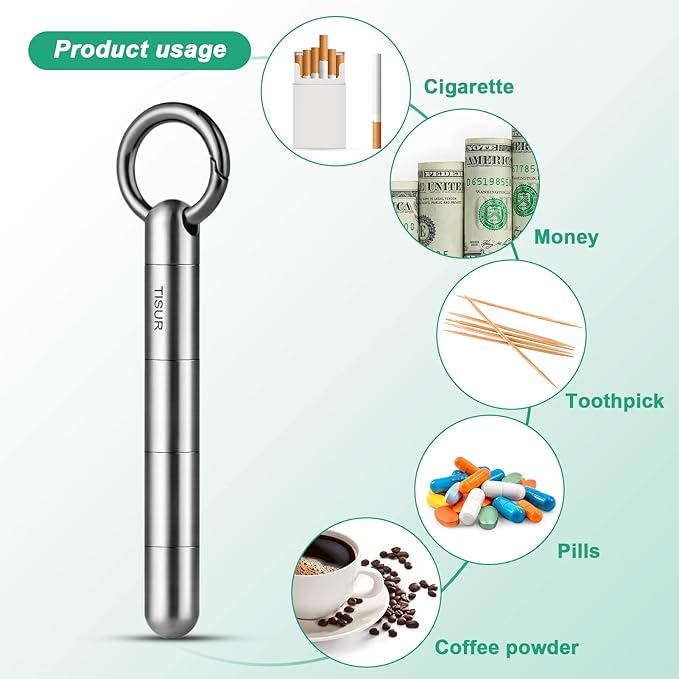 TISUR Large Keychain Pill Holder, Titanium Pill Case Waterproof Pill Fob for Travel Purse Pocket,Pill Organize