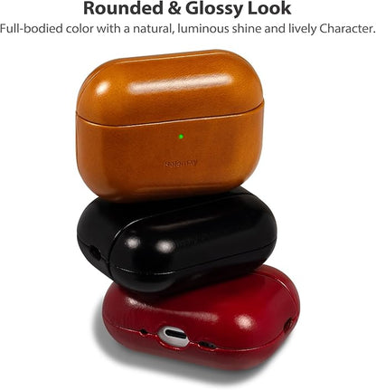 Belemay Handcrafted Oil-Waxed Leather Case for AirPods Pro 3rd Gen (2025), Genuine Cowhide, Smooth Glossy Lively Two-Tone Patina, Compatible with MagSafe, Compatible with Airpods Pro 3, Crimson Red