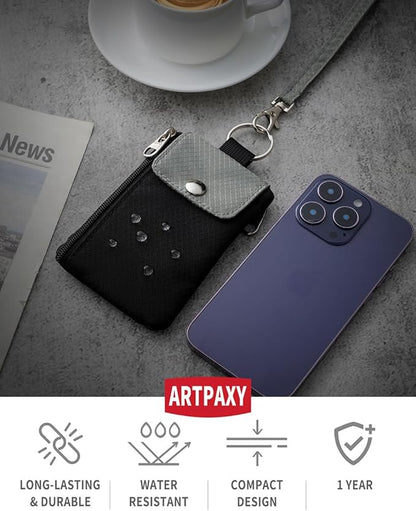 Minimalist Wallet For Mens Womens, Keychain RFID Blocking Zipper Small Wallet with ID Window 2 Lanyards,Water Resistant Travel Cash Card Coin Case Boys Girls